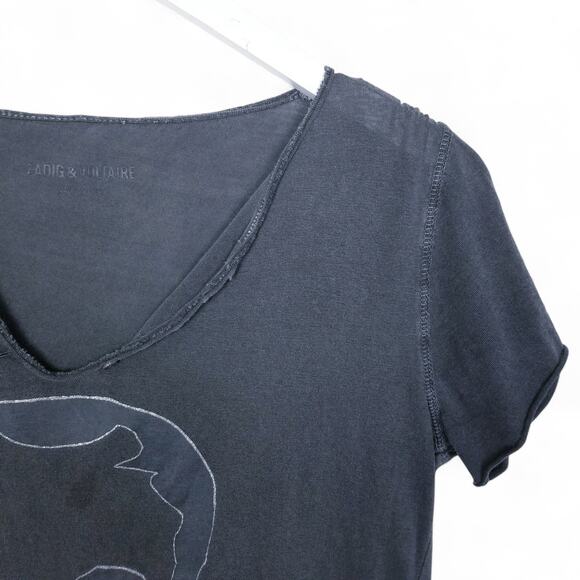 Zadig & Voltaire Tunisien MC Glitter Skull Black S/S T-Shirt - Size M - Picture 4 of 8